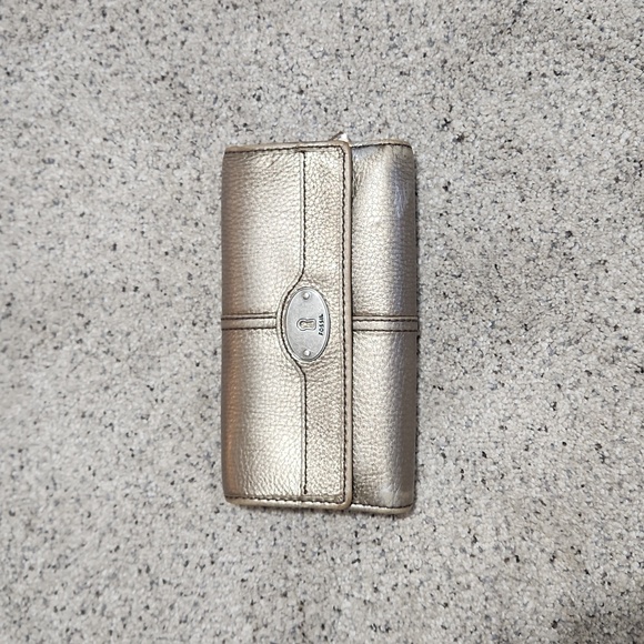 Vintage Fossil Gold/Bronze Leather Long Trifold Wallet Multiple Large Pockets - Picture 1 of 12